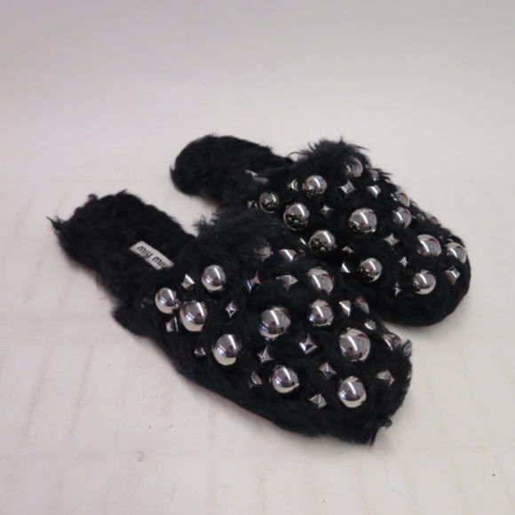 Miu Miu Shoes - NEW Miu Miu Mules Black Studded Faux Fur